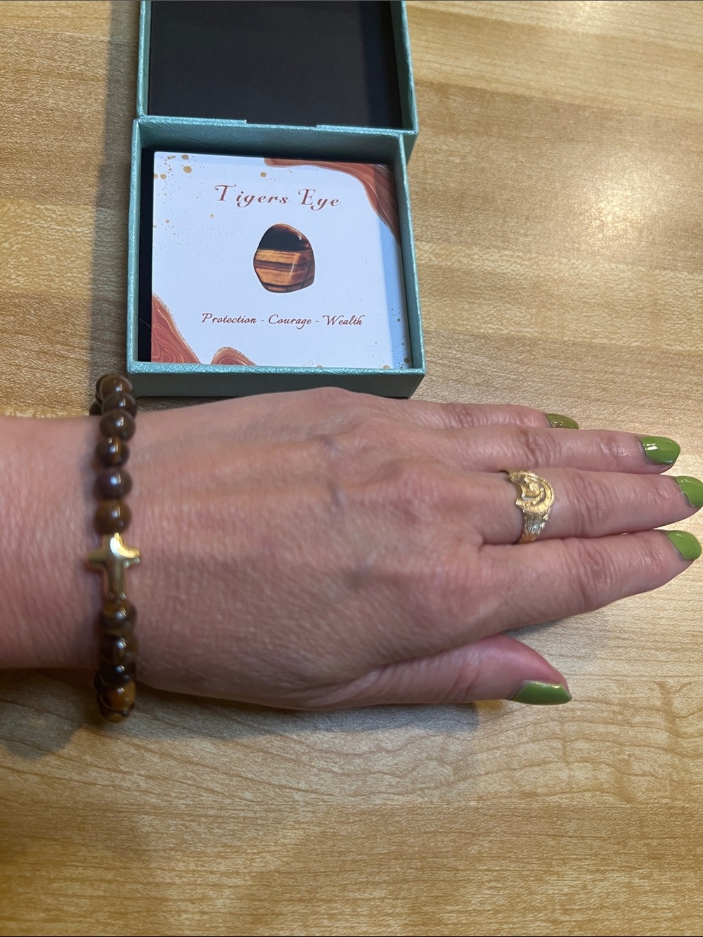 #2588**Brown Tiger's Eye Beaded Stretch Bracelet - Protection, Courage, Wealth - Picture 3 of 15